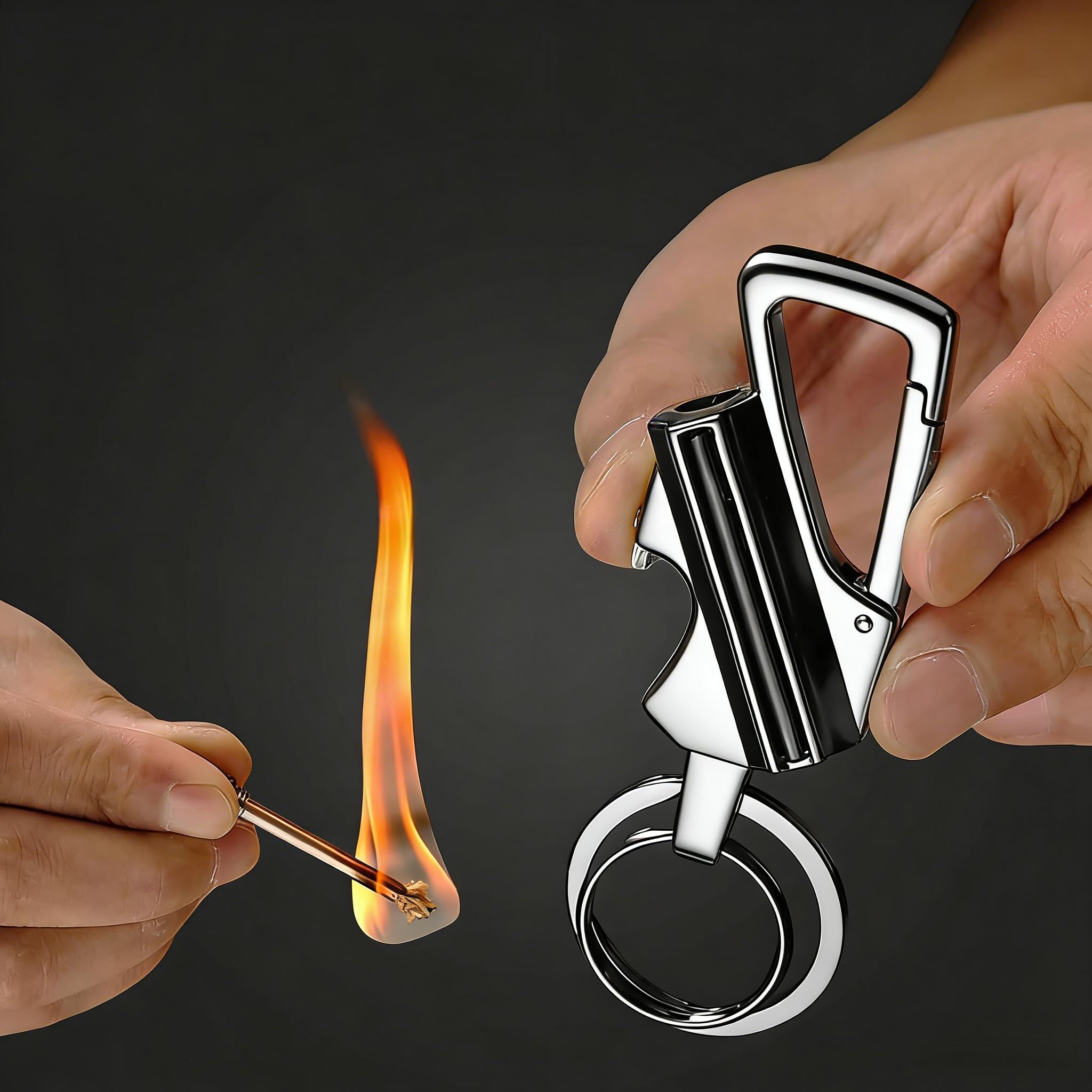 Briquet permanent avec porte-clés multifonction et décapsuleur, allumette d'urgence EDC étanche pour camping et utilisation en extérieur