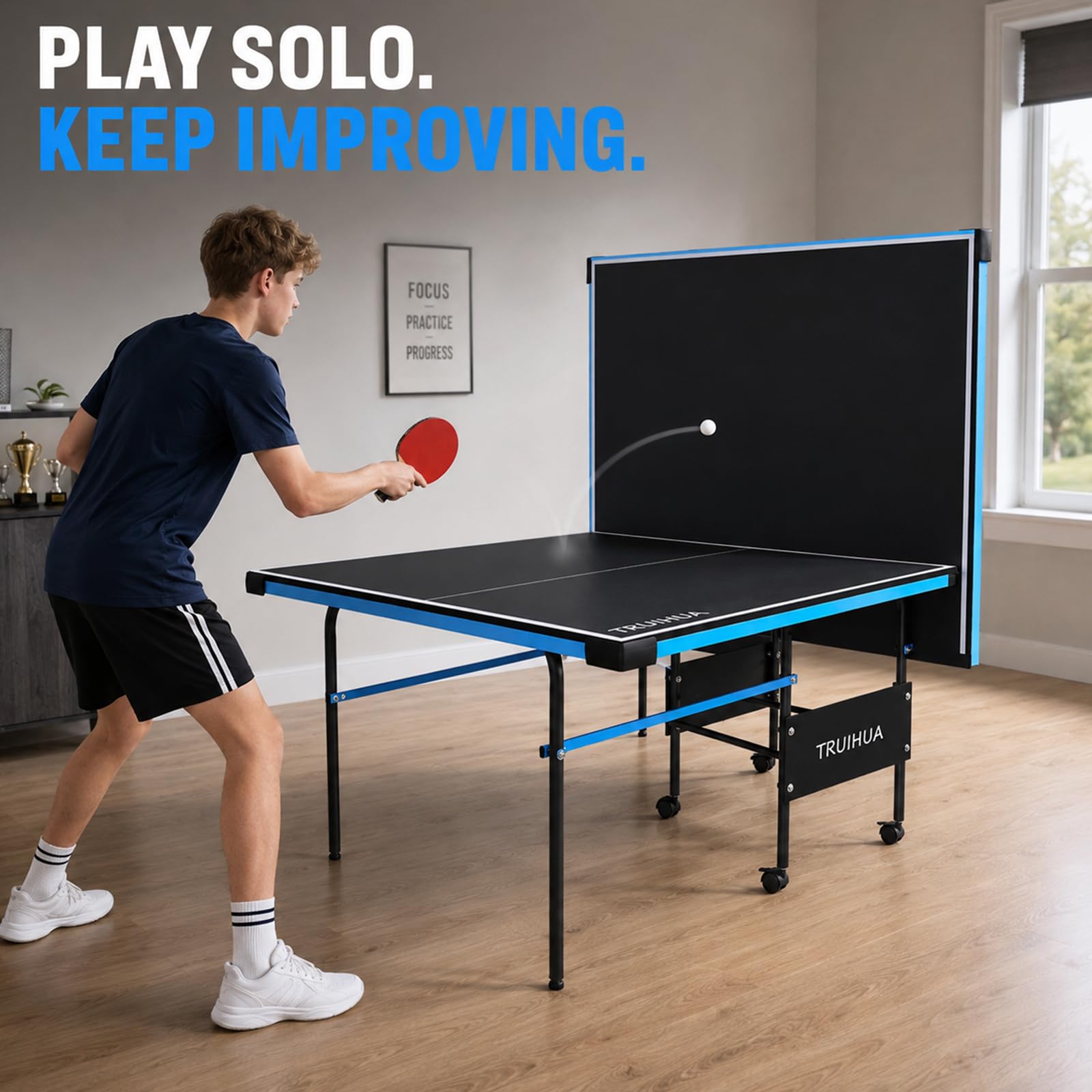 Tavolo da ping pong da 2,1 m per interni e junior, compatto pieghevole per esterni, con racchetta da ping pong e rete per bambini, 210 x 117 x 76 cm