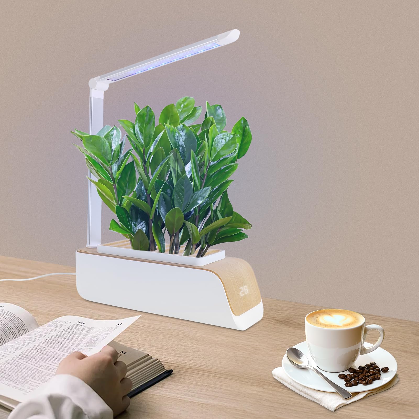 Sistema di impianto idroponico con luce a LED, irrigazione automatica e 3 colori di luce (rosso/blu/bianco), per erbe, verdure e fiori, con indicatore di temperatura e rilevatore di livello