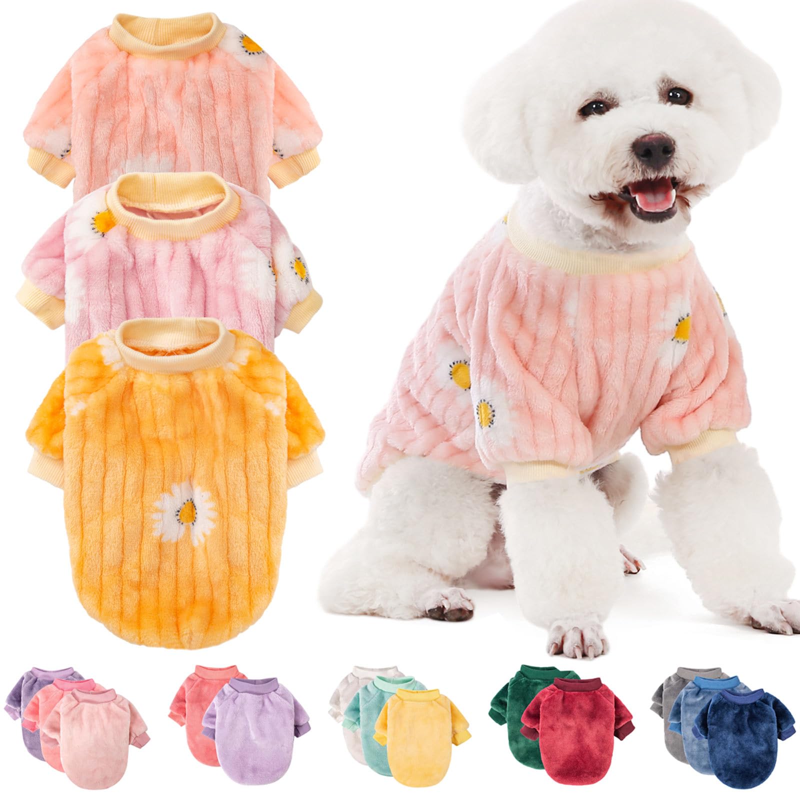 FabriCastle Small Dog Sweaters, 3-Pack Dog Clothes XS for Dogs Girl & Cats, Soft and Warm Pet Coats XXS - XXL, Winter Pet Jackets, Doggy Apparel
