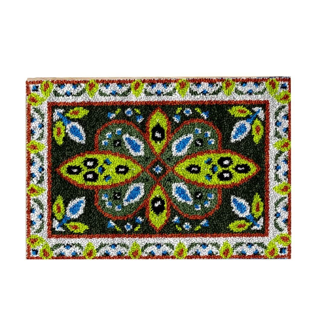 ROCKY&CHAO Latch Hook Kits for Adults, DIY Latch Hook Rug Kit, Cross Stitch Rug Making Kit, Carpet Making Crochet Kits Embroidery Kits Needlework Crafts for Home Decor, 50X38CM, Green Flowers