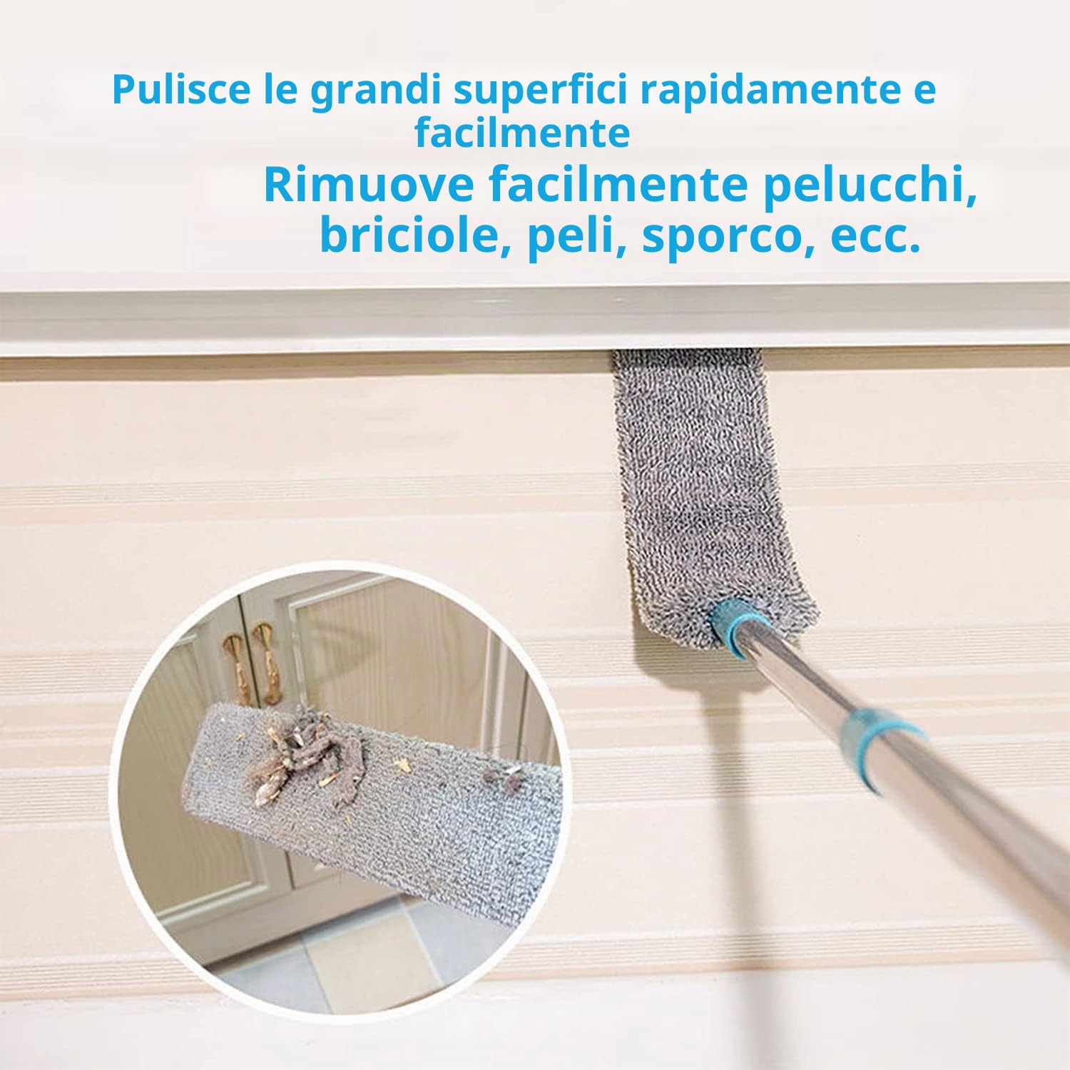 Spolverino per Polvere Allungabile, CHIRISEN Spolverino Telescopico con 2 PCS Lavabile Panni, Pieghevole, Pulitore per Sotto Letto, Alti Soffitti, Sotto Mobili, Divano, Armadi, Spazi Stretti