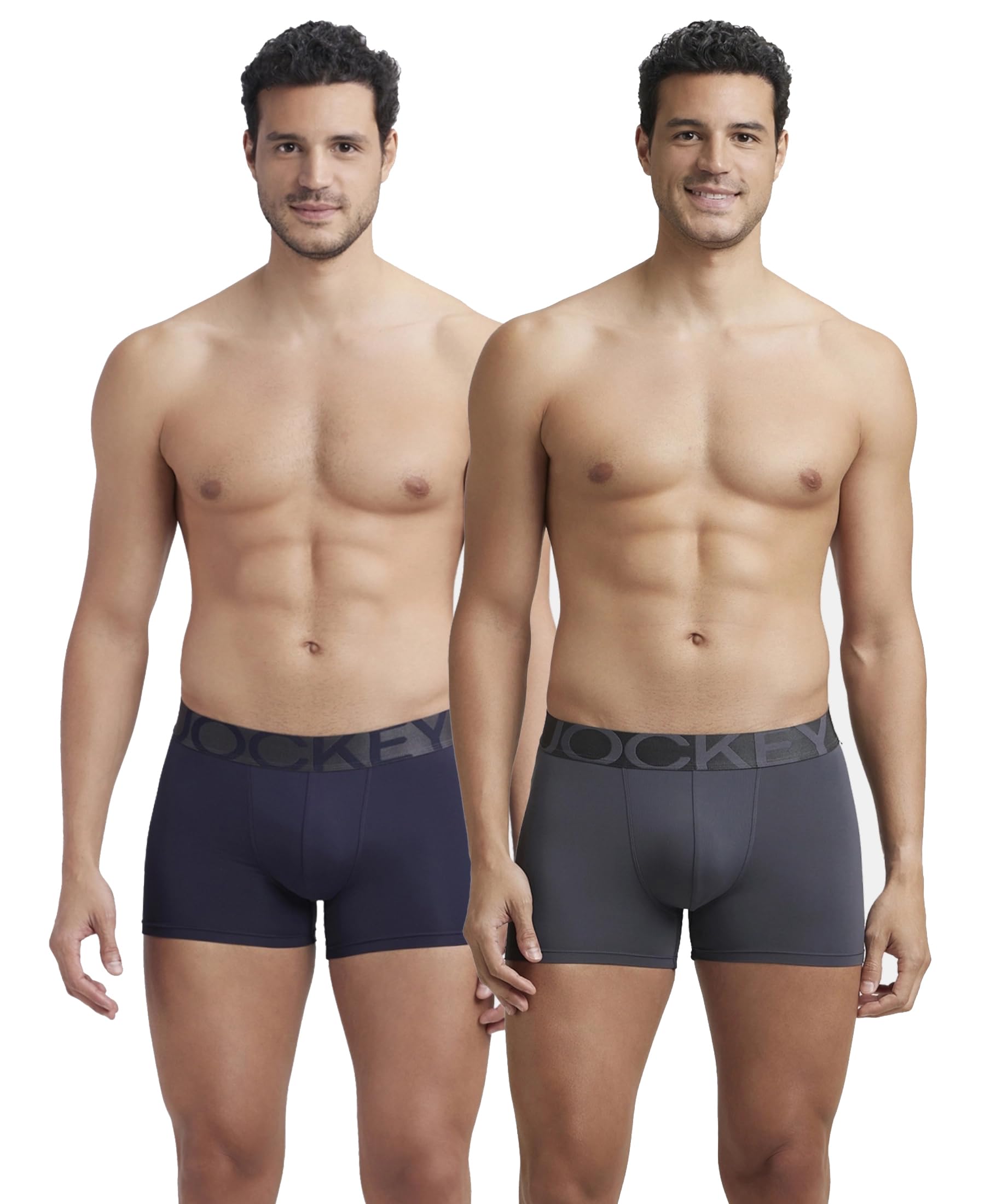 IC28 Men's Tactel Microfiber Elastane Stretch Solid Trunk with Moisture Move Treatment (Pack of 2)