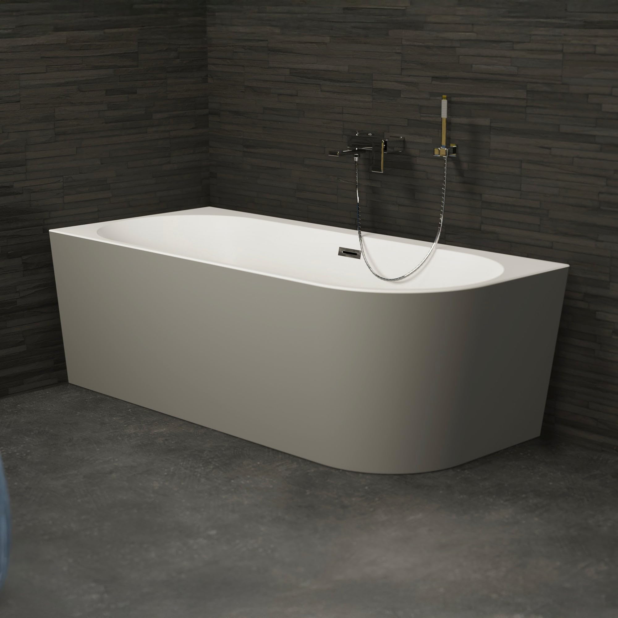SPALINA CAPRI GAUCHE Grigia - Vasca freestanding a parete Sinistra L 160 x l 76 cm