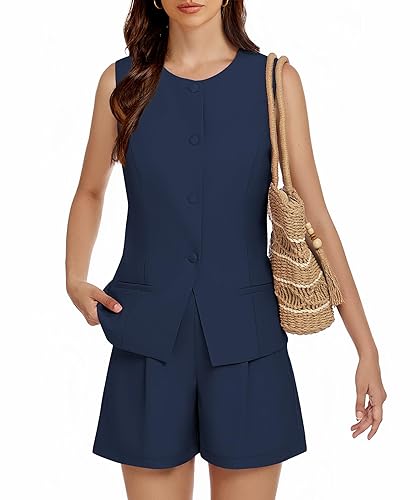 Casly Lamiit Women's Summer 2 Piece Short Sets Crew Neck