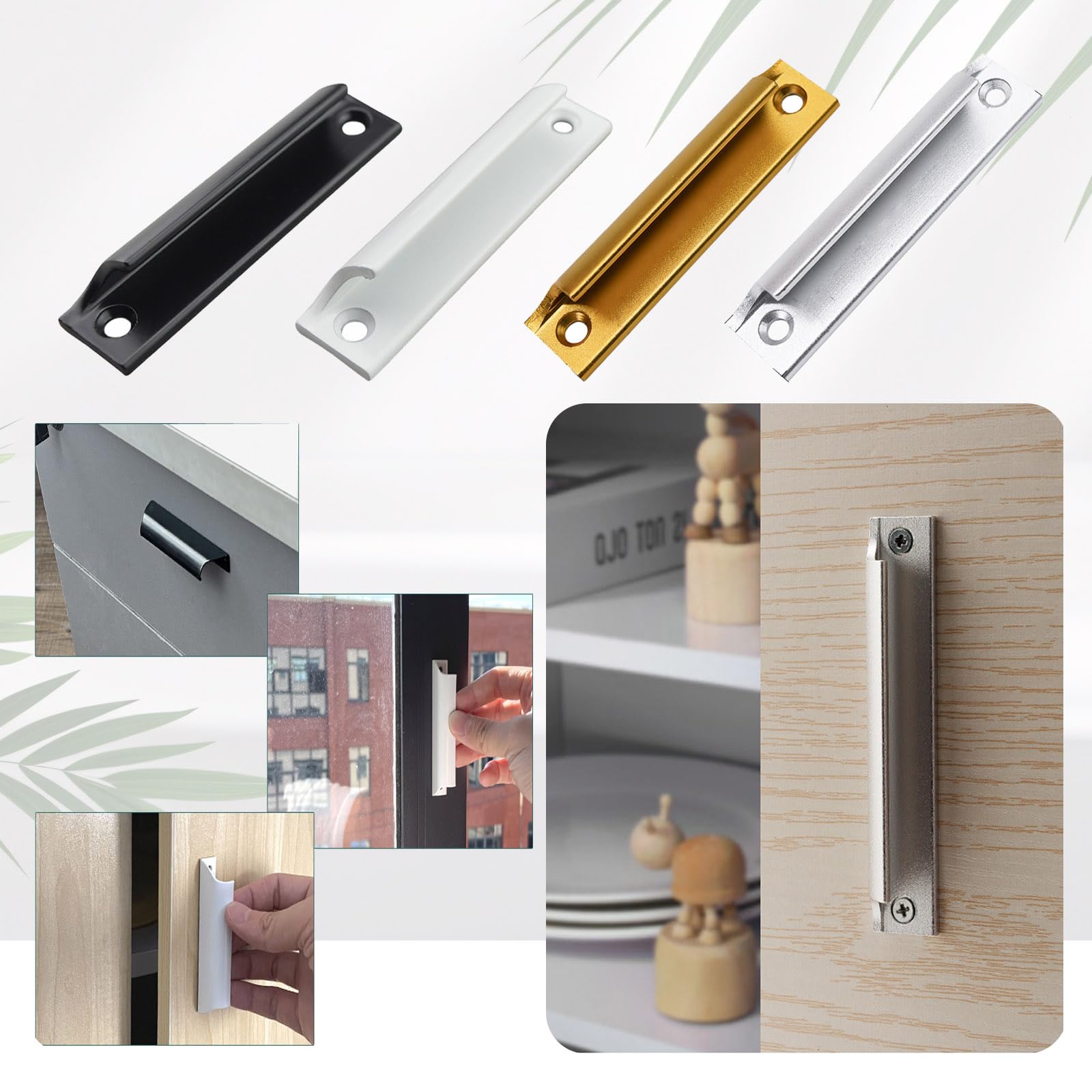 Joytey 4 Packs Drawer Pulls Cabinet Pulls Finger Edge Pulls Sliding Door Handles Furniture Handle with Screws Window Pull Kitchen Hardware Cupboard Wardrobe Dresser Knobs Handle Pull for Bathroom - Image 4