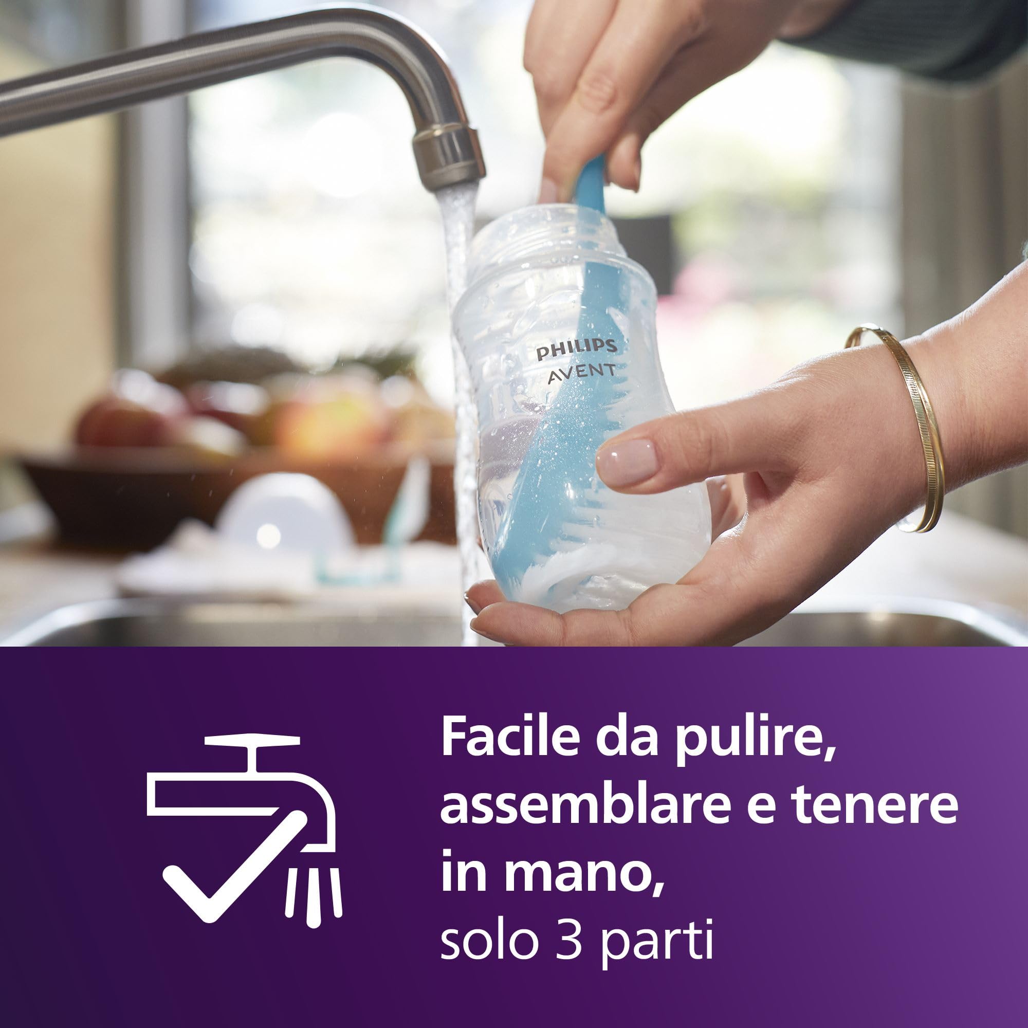 Philips Avent Natural Response Baby Bottle da 260°ml (9 oz) con tettarella a flusso medio (flusso 3), confezione da 3, con design tropicale, SCY903/73