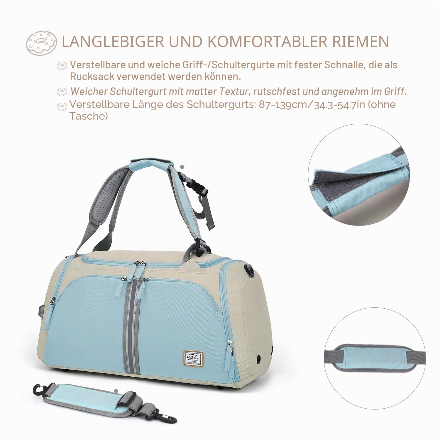 WindTook Sporttasche Damen 40L Fitnesstasche Frauen Trainingstasche Reisetasche Duffel Bag Weekender Schwimmtasche mit Schuhfach Tanztasche Sport Gym Tasche Herren Travel Bag für Yoga, 53x27x27 cm