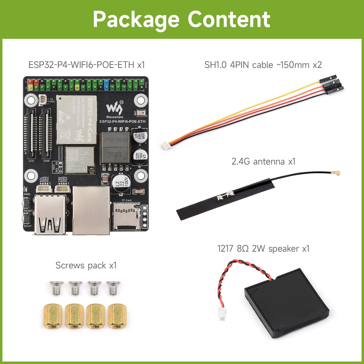 Waveshare ESP32-P4-WIFI6-POE-ETH High-Performance Development Board, Based on ESP32-P4 and ESP32-C6, Supports Wi-FI 6 and BT 5 (Le), with Integrated PoE Module for PoE Power Supply