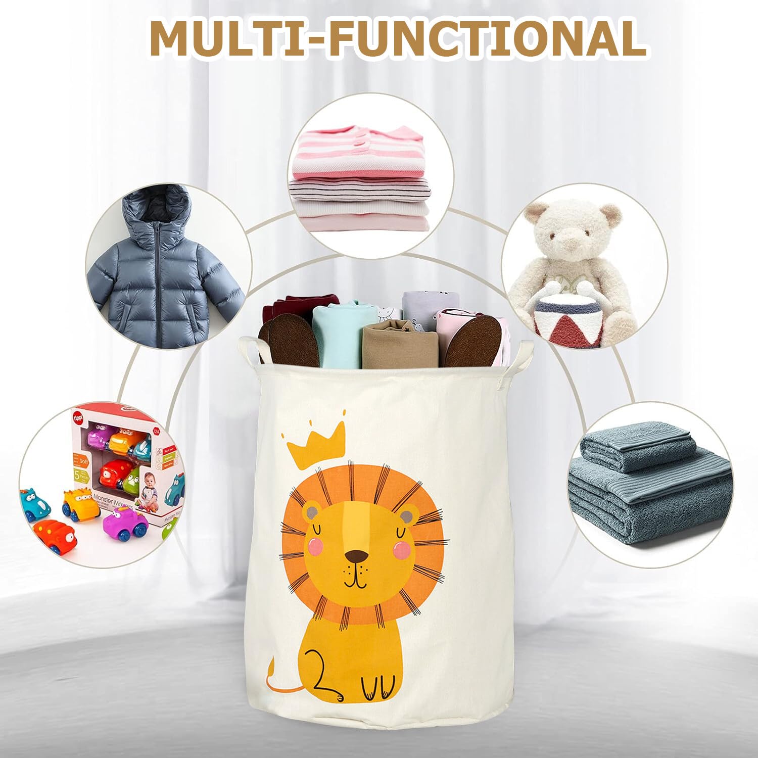 Cesto portabiancheria pieghevole da 60 l, cesto portabiancheria per bambini, con motivo leone, cesto portabiancheria, impermeabile, per vestiti per bambini, 40 cm di larghezza x 50 cm di altezza