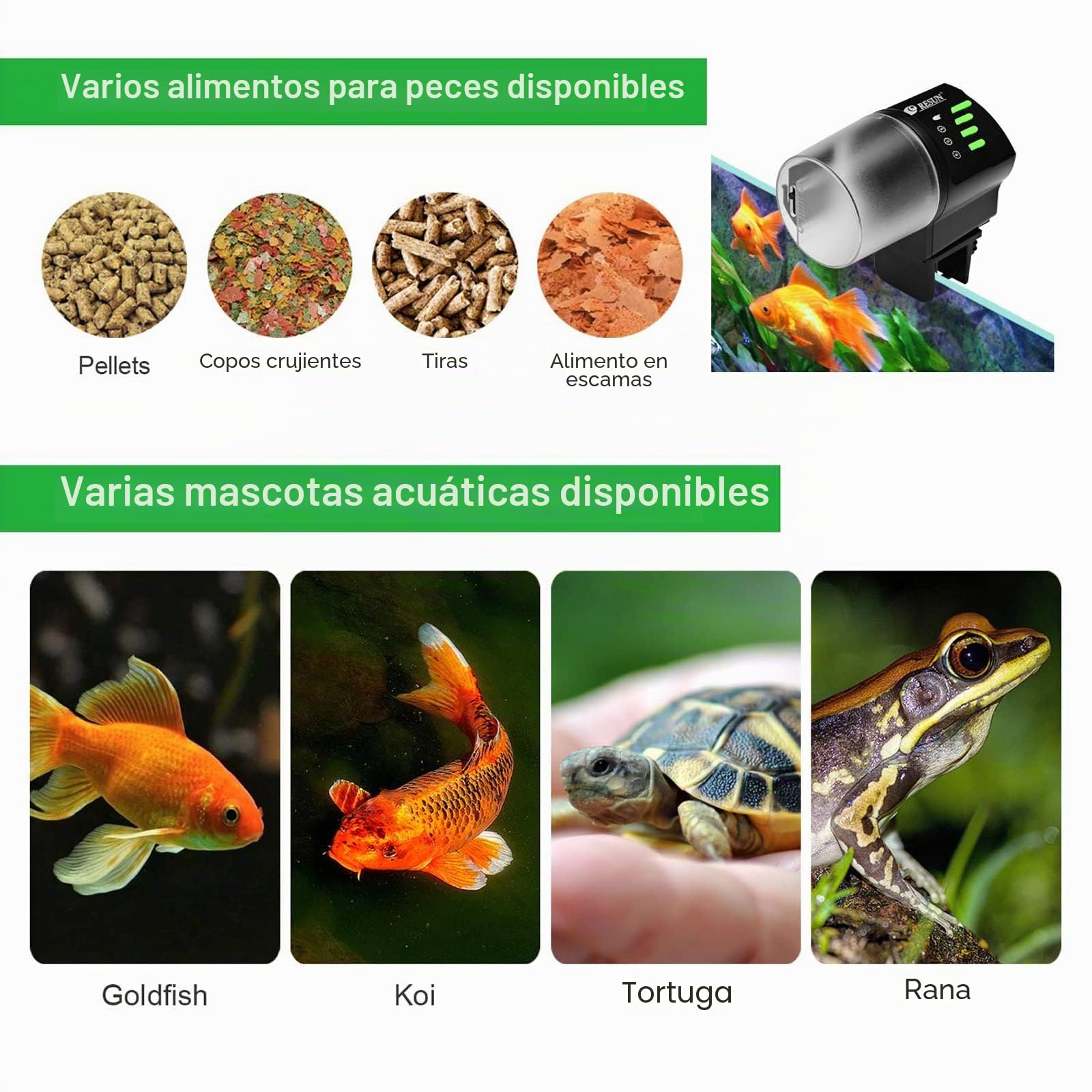 RESUN - Comedero automático para peces, dispensador automático de alimentos para peces, tanque de acuario, temporizador ajustable para vacaciones, fin de semana (AF2020)
