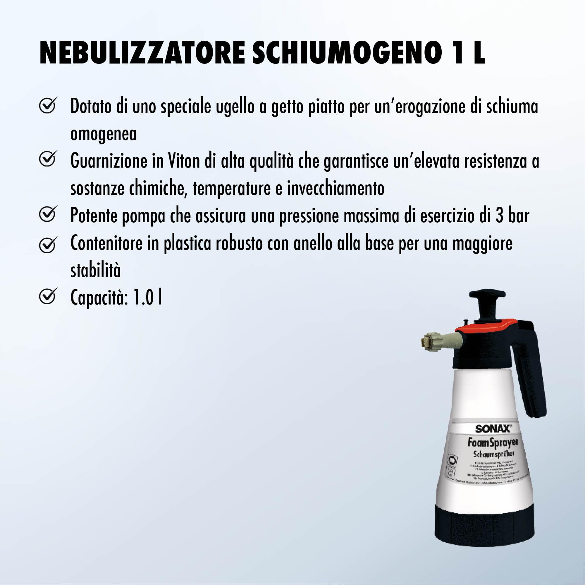 SONAX Nebulizzatore schiumogeno capacità 1 litro (1 pezzo), per una schiuma uniforme e un risultato di pulizia accurato | Art. N. 04965410