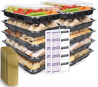 Food Sandwich Platter Trays with Lids - Reusable Multi Pack Plastic Catering Containers Serving for Party Buffet - Sushi, Cake, Sweets, Cheese, Pizza, Movie Meal Prep 33.5 x 24 x 7cm (10)