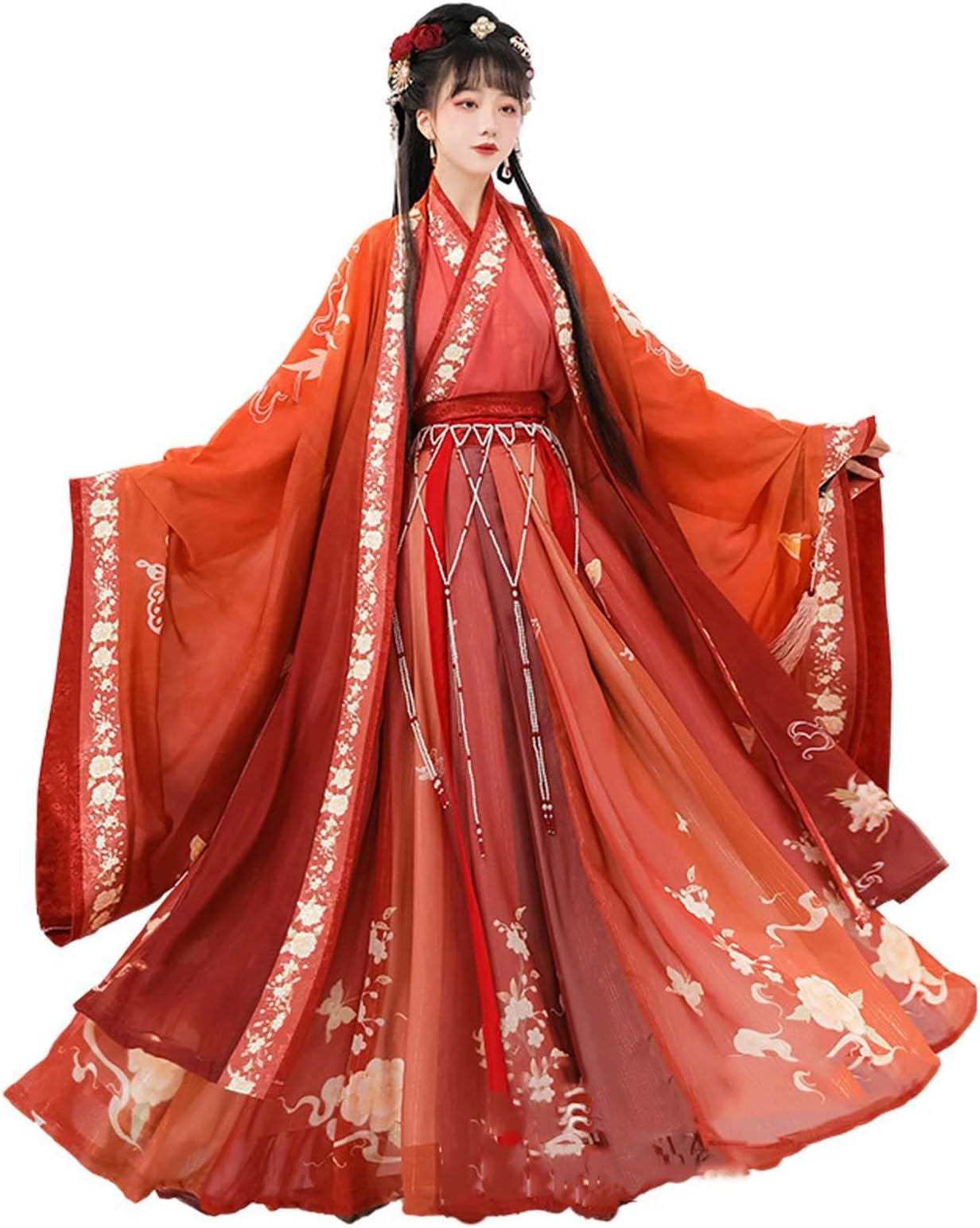 LZH FILTER Ancient Chinese Hanfu Dress For Women, Red Embroidery Traditional Chinese Princess Flowy Hanfu Cosplay Costume Dress