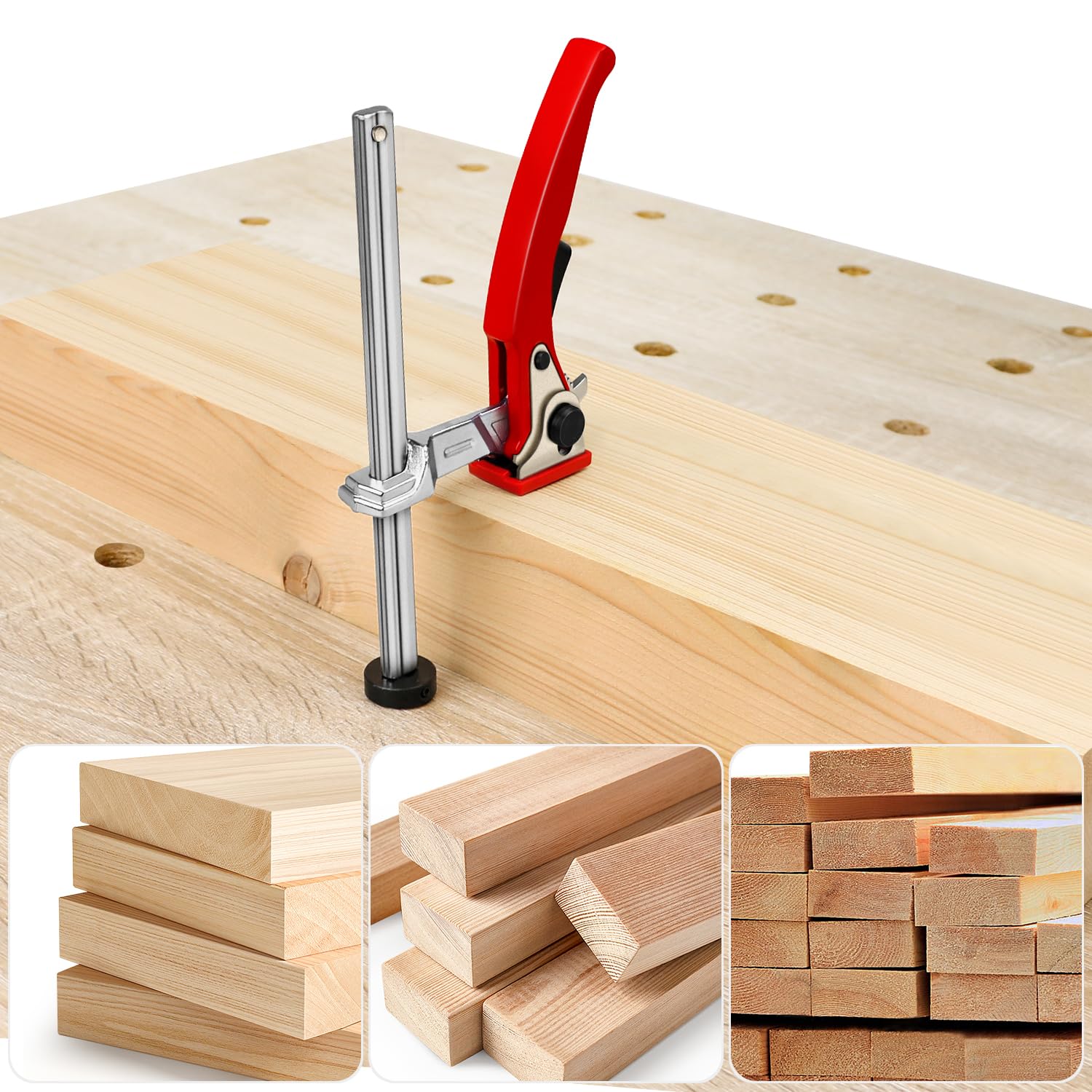Lot de crochets de banc de 20 mm, 2 pinces à levier à dégagement rapide, 4 supports antidérapants, serre-joints de table en acier au chrome vanadium pour table MFT et établi, travail de bois précis et