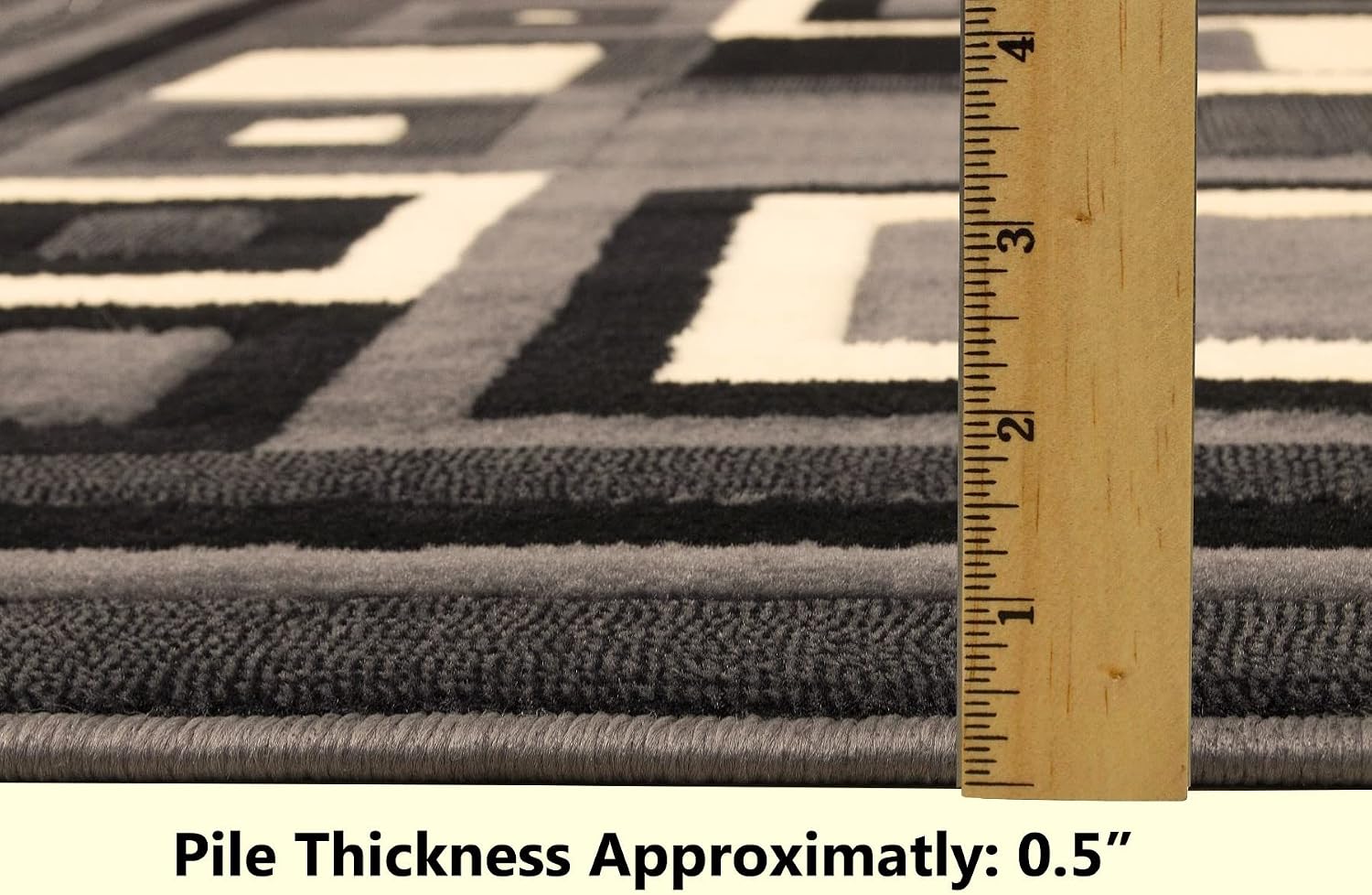 HR-Modern Contemporary Living Room Rugs-Abstract Carpet with Geometric Pattern-Gray/Black/White/Ivory (5'2"x 7'2")