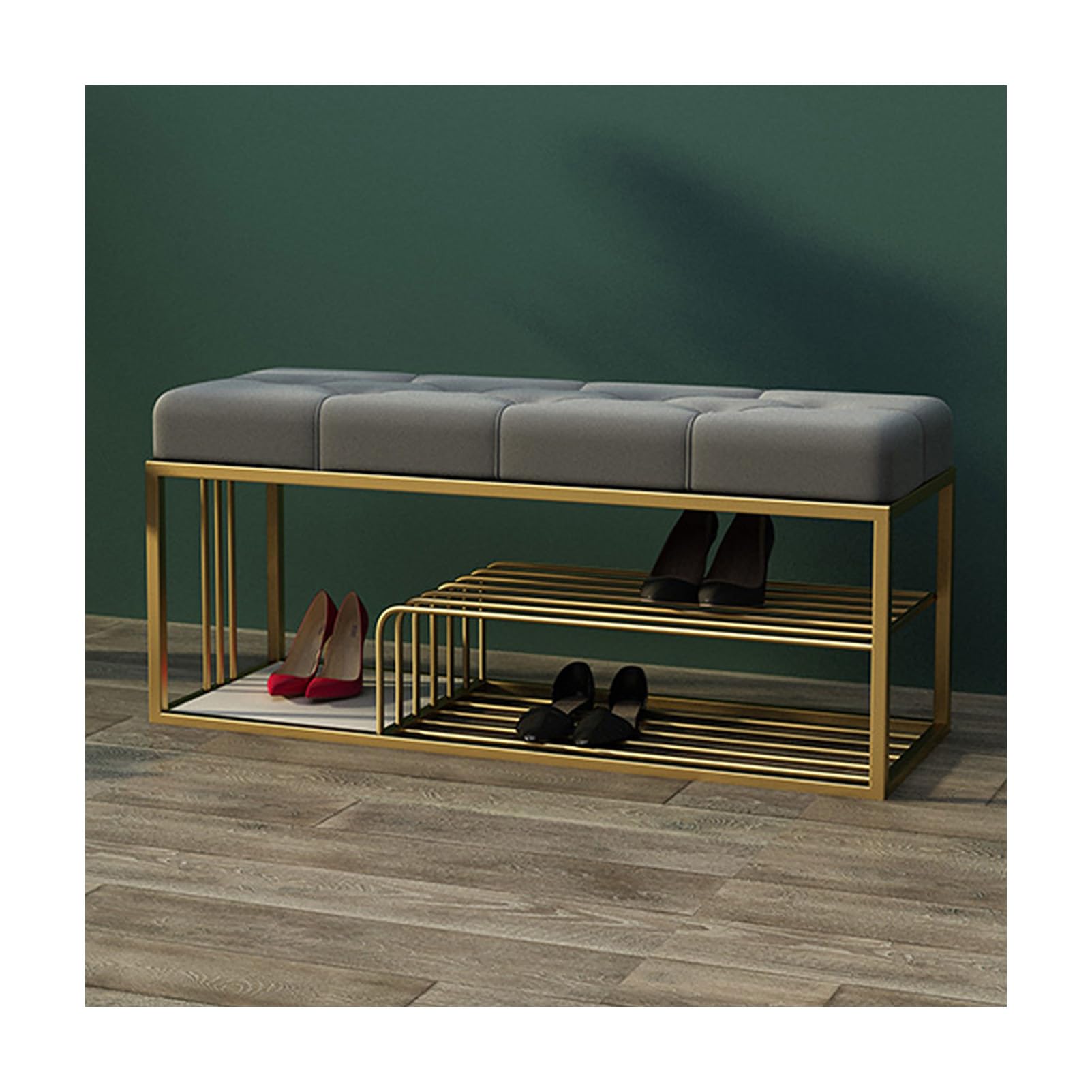 MSHGSKU Velvet Seat Cushion Shoe Storage Bench 3 Tier Entryway nizer Upholstered Shoe Rack with Gold Metal Frame Stylish Hallway Furniture for Home Décor