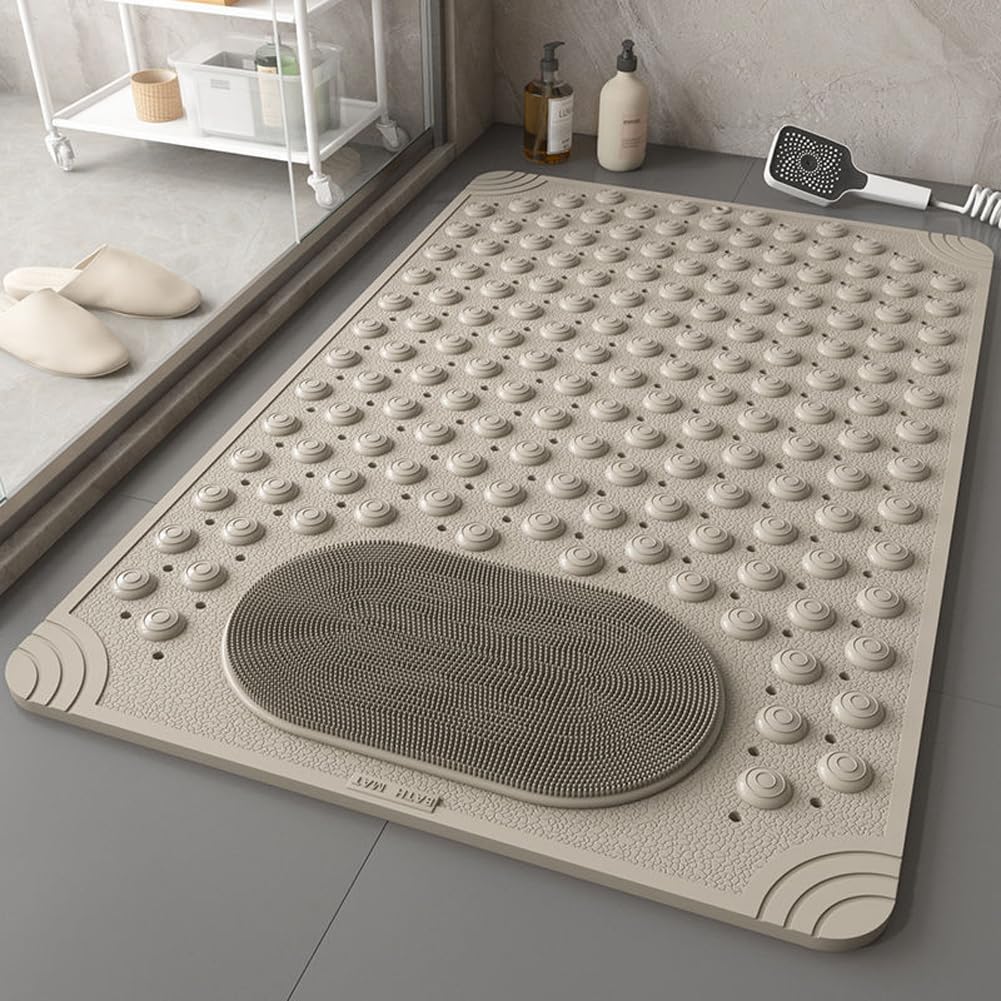 Tub and Shower Mats,Non Slip for Inside Tub,Bath Mat for Bathtub and Bathroom with Drain Holes and Strong Suction Cups,Safety Bathtub Mat (khaki,80 * 80)