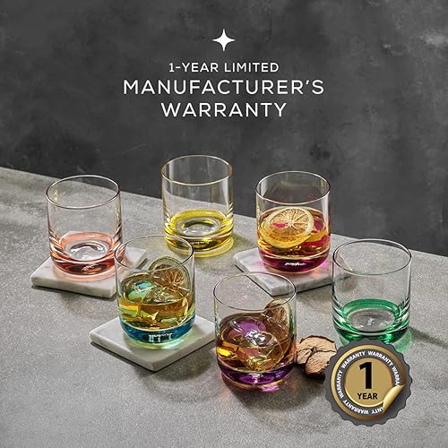 Miniatura 3 de JoyJolt Hue - Juego de 6 vasos de whisky colorido, vasos de bebida de 10 onzas, doble vaso antiguo de moda, juego de vasos de whisky moderno para