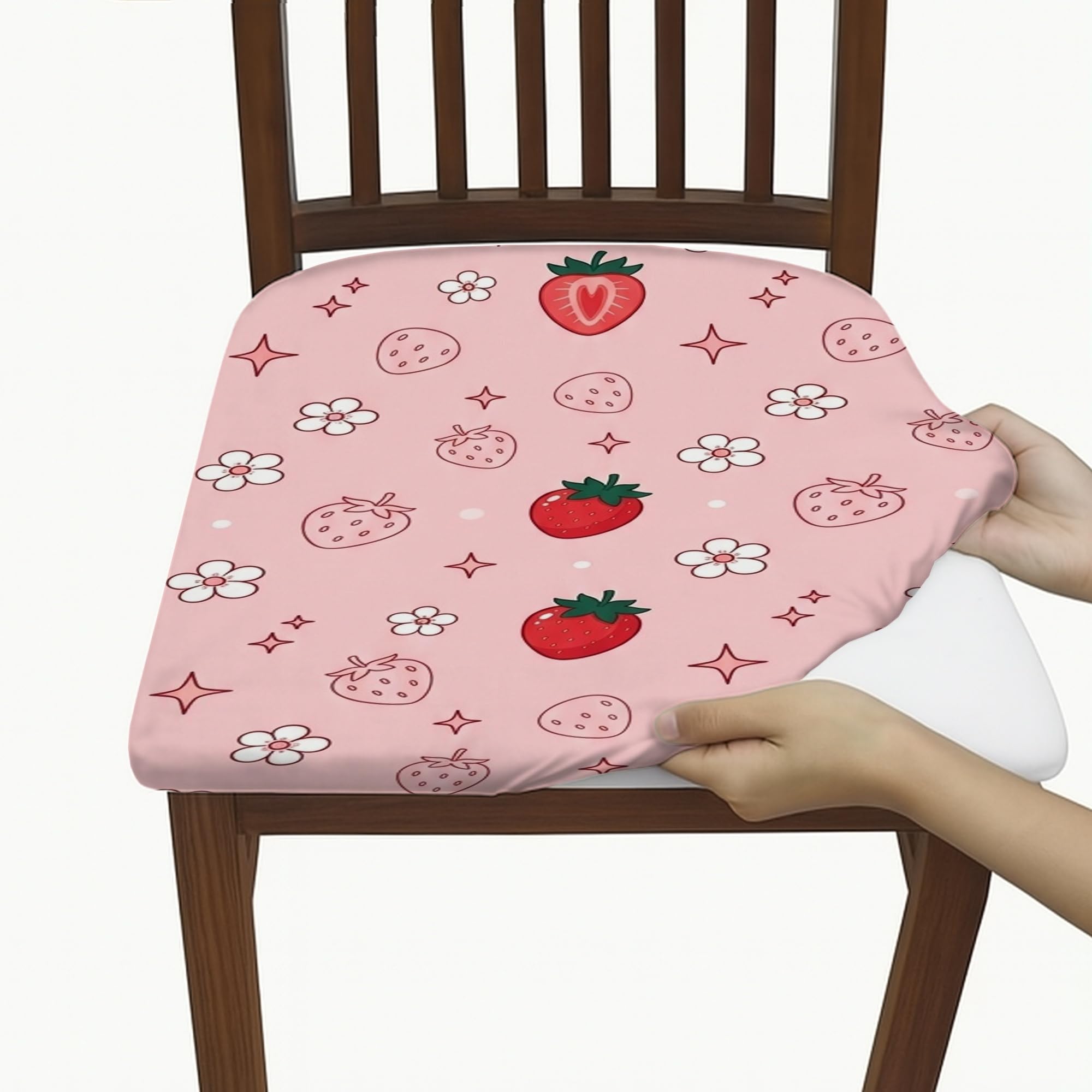 Housses de chaise salle à manger lot de 6 stretch motif fraise et pêche