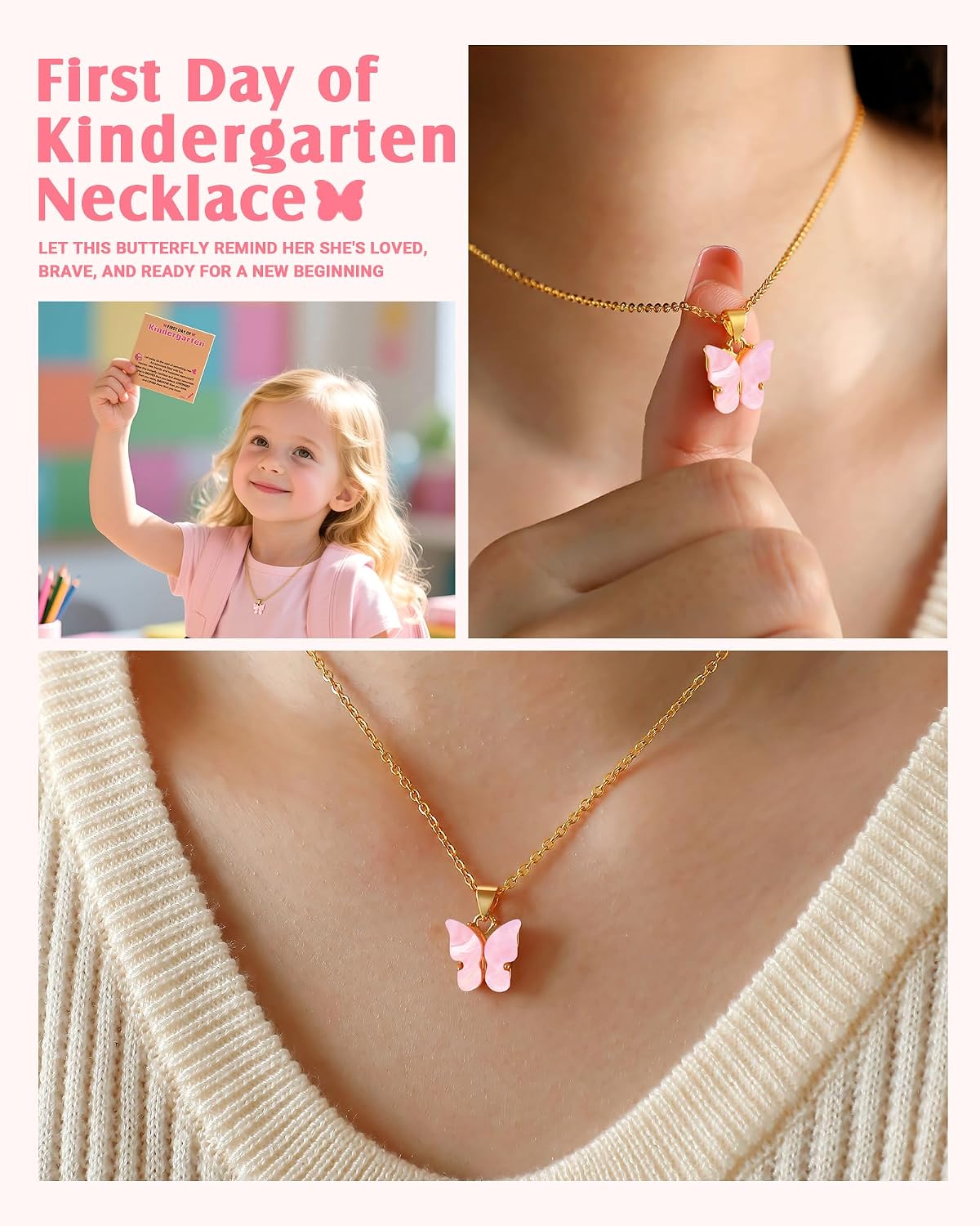 Butterfly Necklace First Day of Prek Kindergarten Gift for Girls