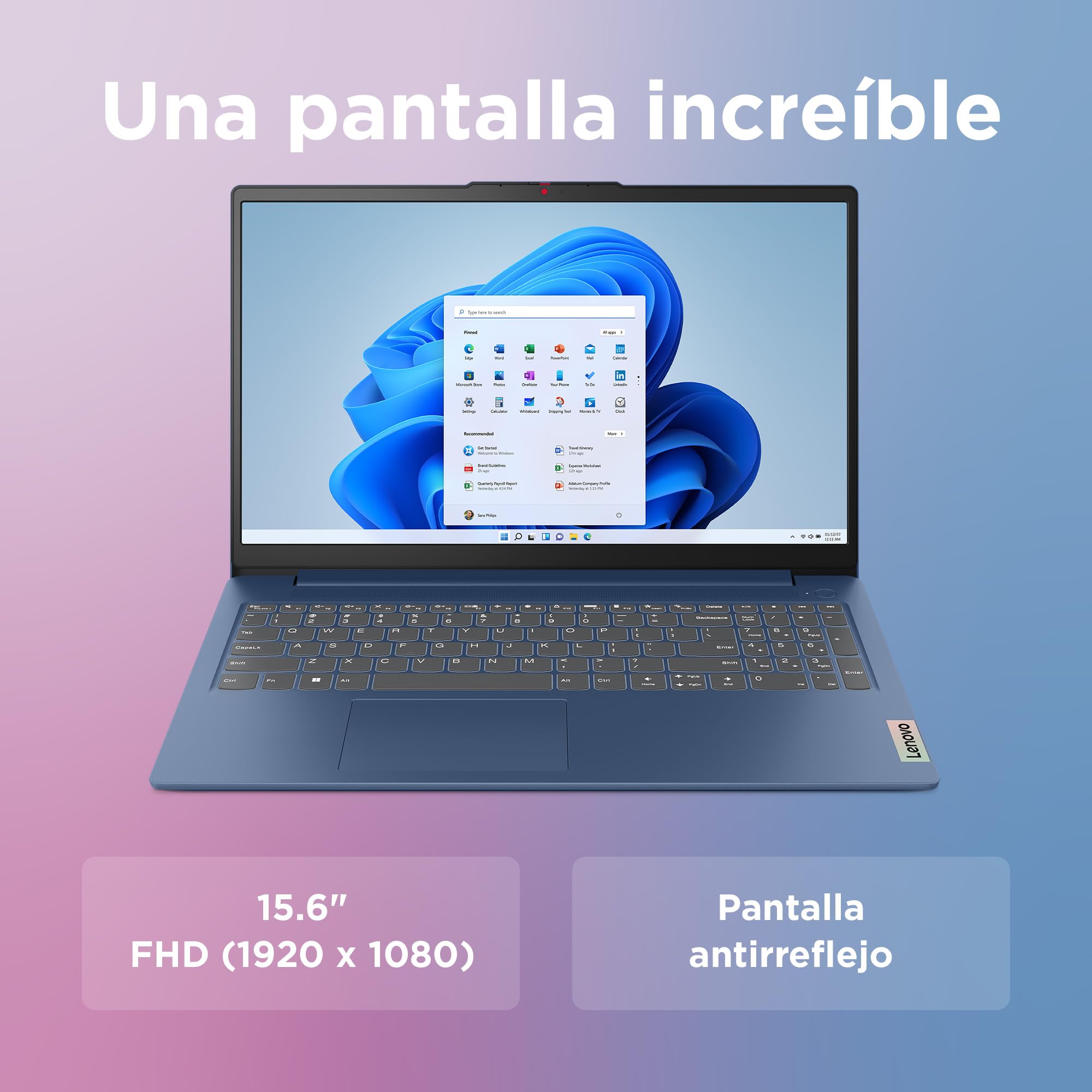 Lenovo IdeaPad Slim 3 Gen 8 – Ordenador Portátil 15.6'' FHD (Intel Core i3-N305, Intel UHD Graphics, 8 GB RAM, 256 GB SSD, Wi-Fi 6, Win 11 Home, Office Trial) Teclado QWERTY Español - Azul Abismo