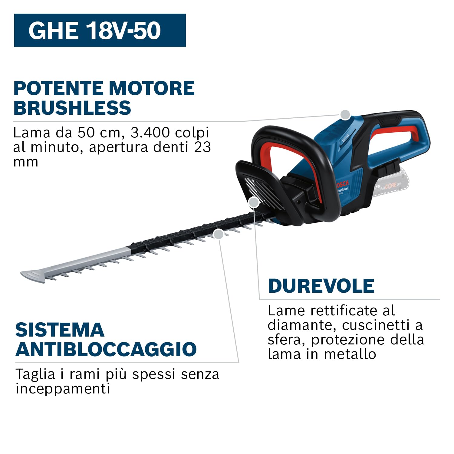 Bosch Professional 18V Tagliasiepi a batteria GHE 18V-50 senza batt./caric.