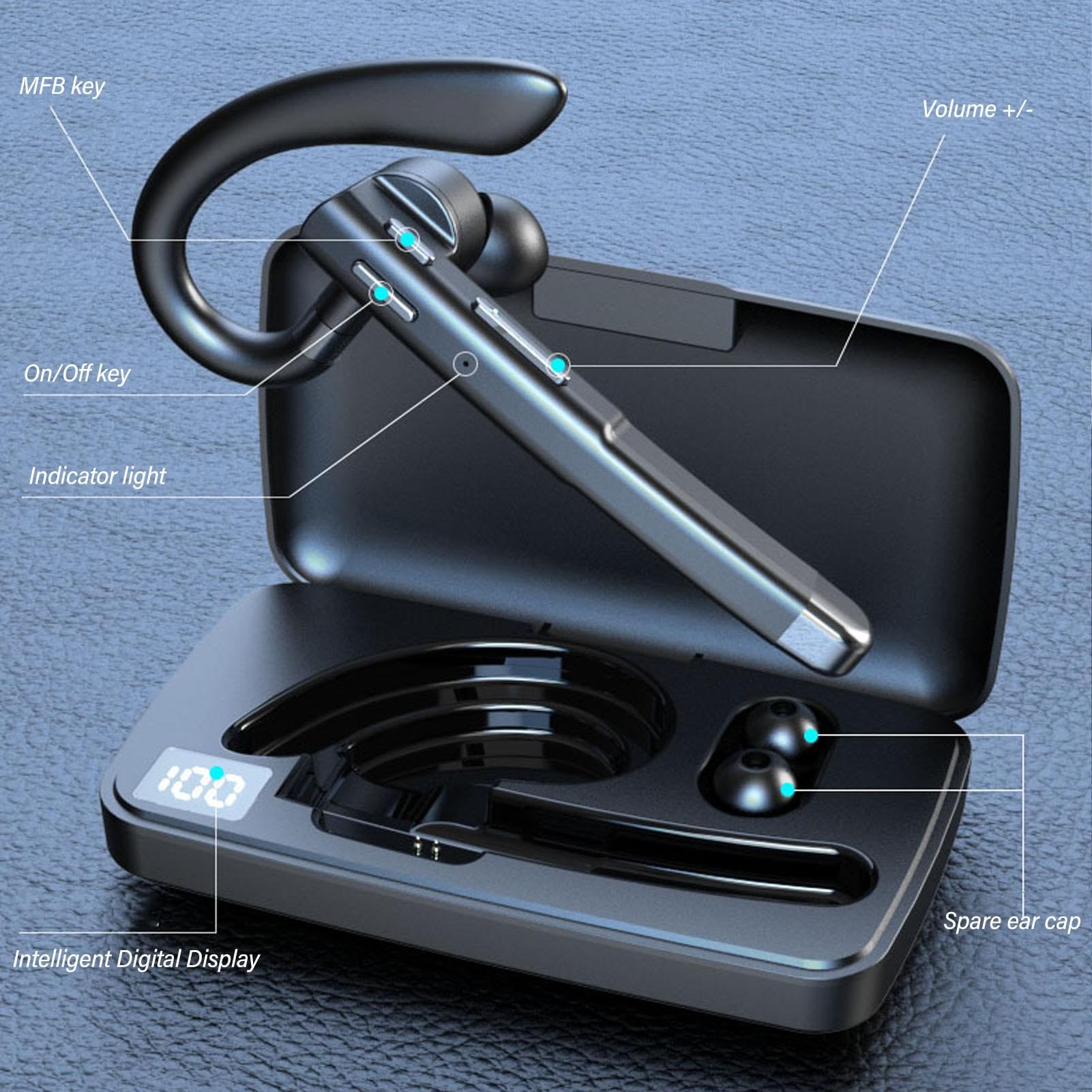Auricolare Bluetooth Senza Fili Leggero Single Ear BT 5.1 Mani Auricolari per Affari Ufficio Guida ABS PC 11x6x2cm