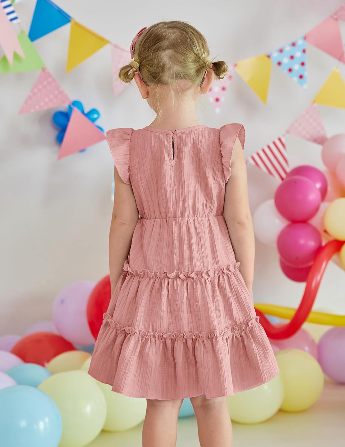 Arshiner Toddler Girls Dress Ruffle Sleeveless Tiered Swing Twirly Dresses Cute Summer Beach Sundress with Pocket for 1-6T - Image 3