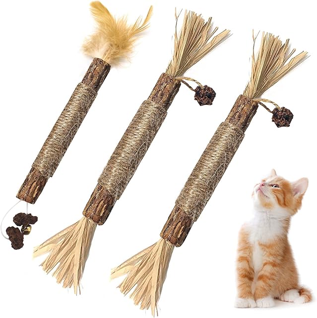 Aucenix Silvervine Chew Sticks for Cats, Natural Matatabi Cat Chew Sticks Cat Toys for Cat Dental Teeth Cleaning, Catnip Sticks for Indoor Cats Kitten Kitty Stress Release