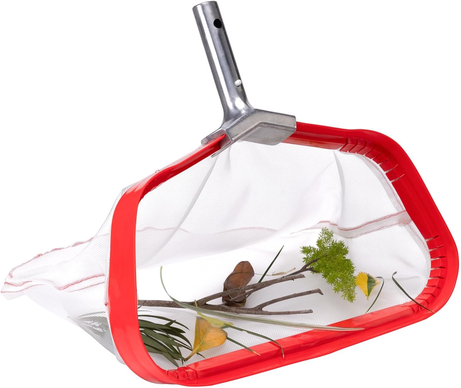 Professional Swimming Pool Skimmer, Heavy Duty Leaf Rake with Aluminum Frame, Anti-Rip Nylon Net Bag for Cleaning Twigs Wet Leaves