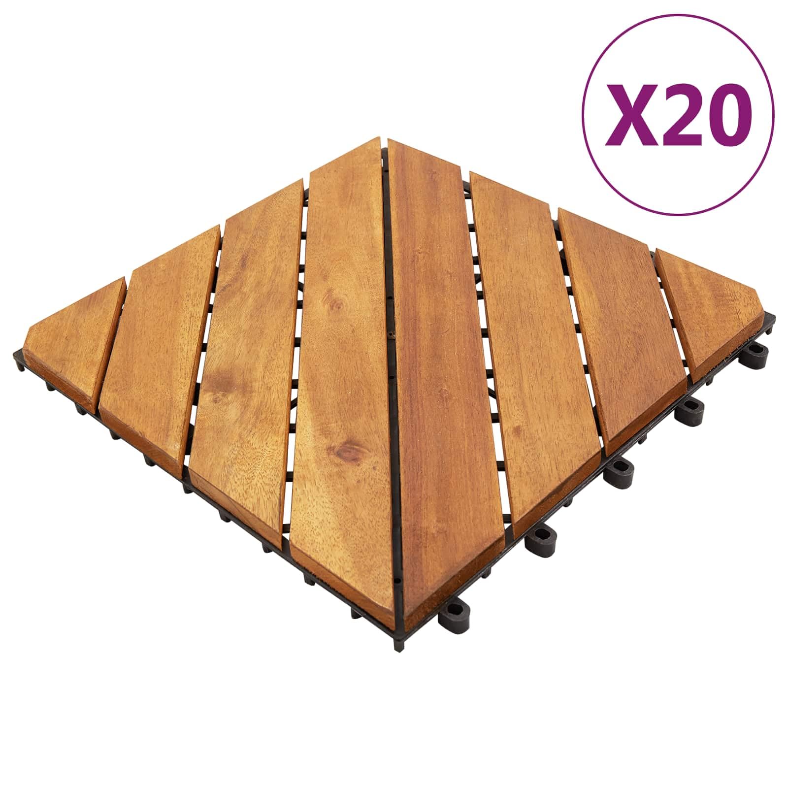 20 baldosas de madera de acacia de 30 x 30 cm – Baldosas de clic resistentes para interiores, color marrón