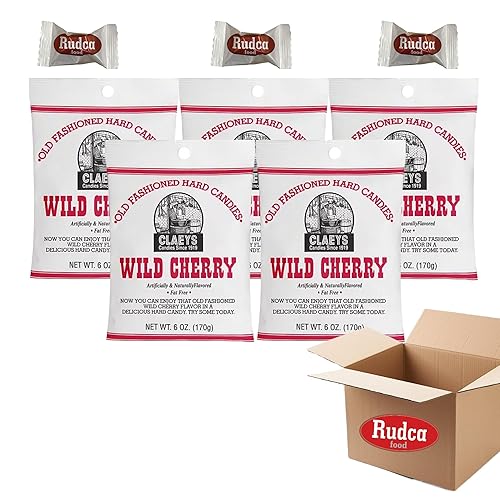 Rudca Food Claeys Old Fashioned Hard Candy - Wild Cherry 5 bolsas o 6 onzas y 3 caramelos de menta Rudca Food