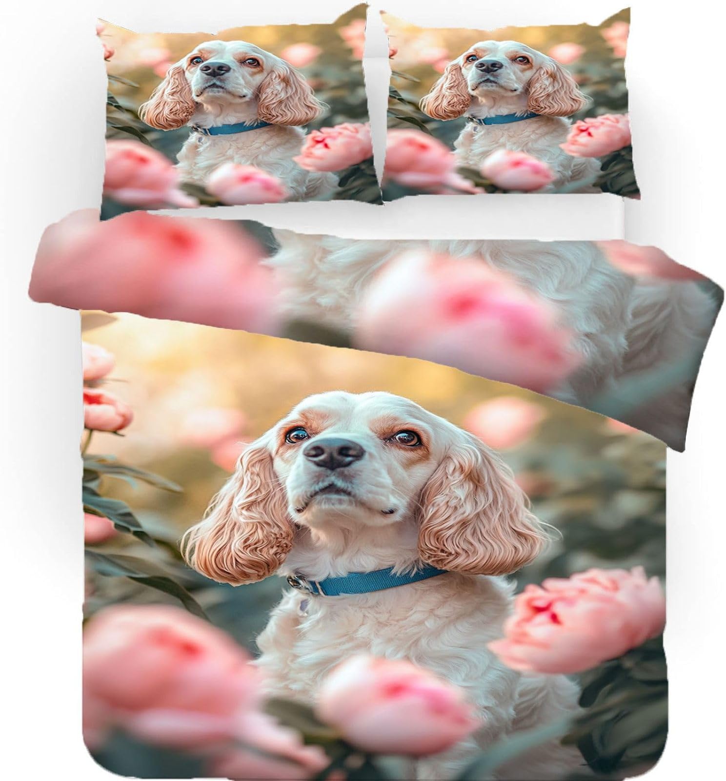 Pojedynczy zestaw pościeli Cocker Spaniel poszewka na kołdrę dla dzieci miękka hipoalergiczna poszewka na kołdrę z mikrofibry z zamkiem błyskawicznym, 1 poszewka na kołdrę 135 x 200 cm + 2