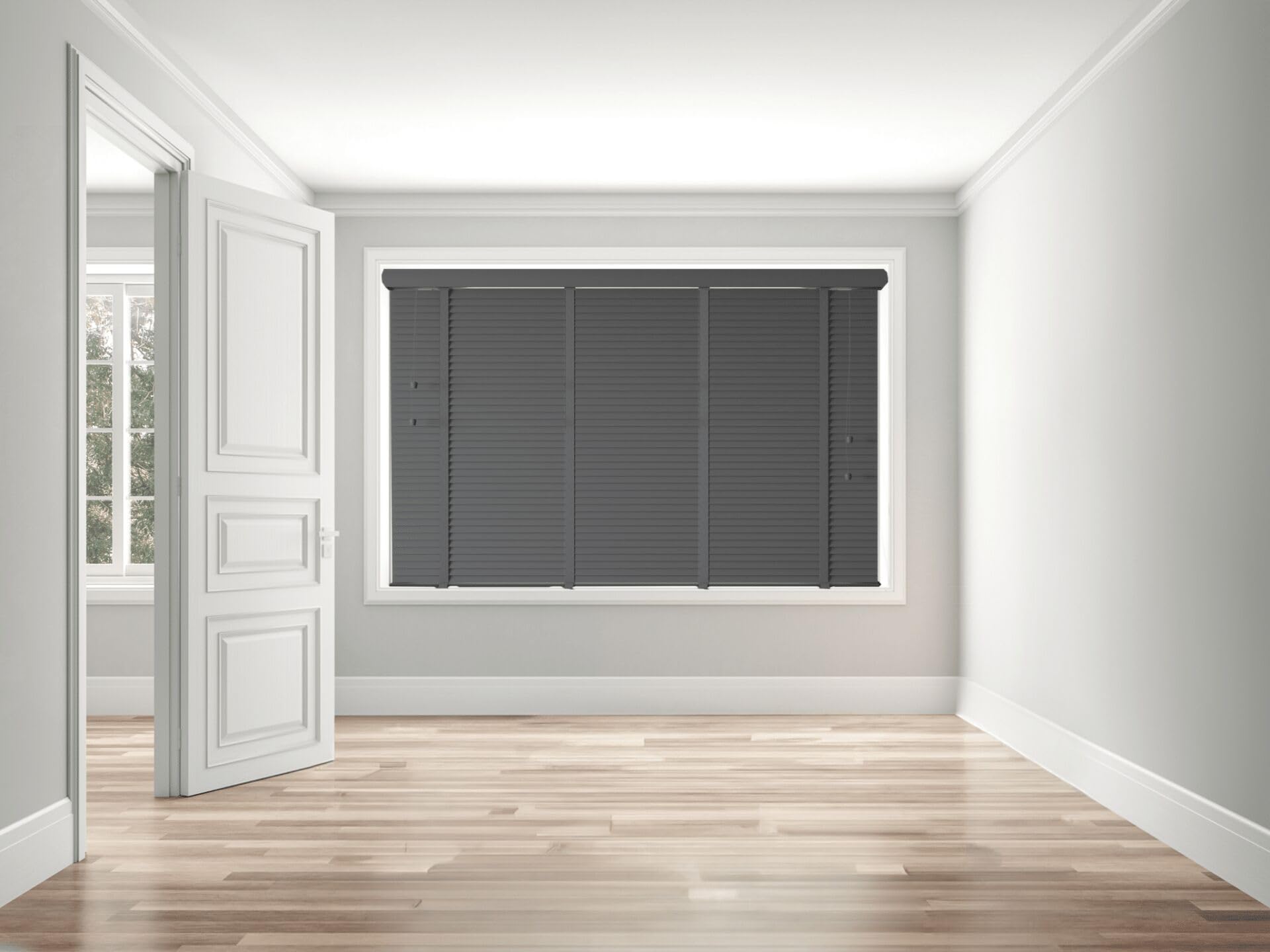 Faux Wood Venetian Blind 50mm Slats Wood Grain Pattern Tape Dark Grey 120cm Width x 160cm Length