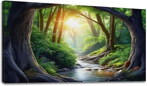 Miniatura 17 de 24"x 48" Canvas Wall Art Mountain Rustic Lake Landscape Nature Forest Scenery Vintage Boat Framed Pictures Painting Prints Large Wall Art for Living