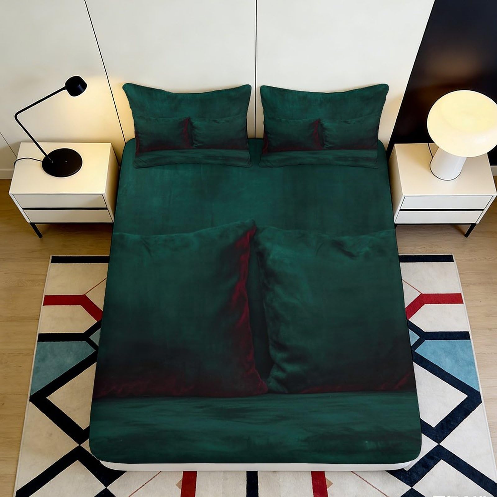 Pnayamiorkfel Style-8 3D Printed Emerald Velvet Fitted Sheet Microfiber Soft Slip-Resistant Burgundy Accent Mattress Cover For Bedroom Guest Room 90X200x25cm