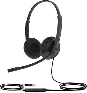 Yealink UH34 Lite Professional USB-A, Plug & Play Binaural Corded Headset with Noise Cancelling Microphone, In-line Controller and Soft Foam Ear Cushions (Optimised for Microsoft Teams) – Black