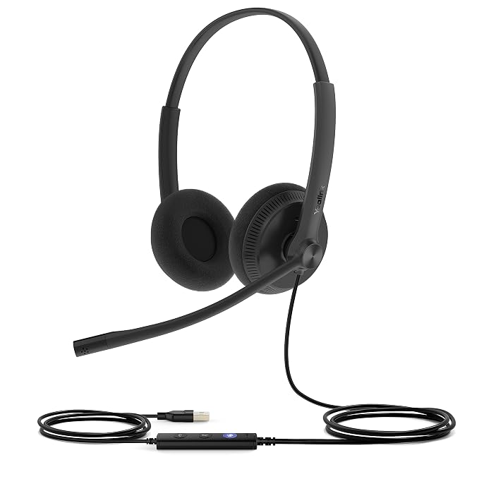 Yealink UH34 Lite Dual with Microphone Wired Headphones On Ear Headset, MS Certified, NC Microphone & Passive Noice Cancelation Audio, Integrated LED Indicator & MS Teams Button (1.2M Cable), Black