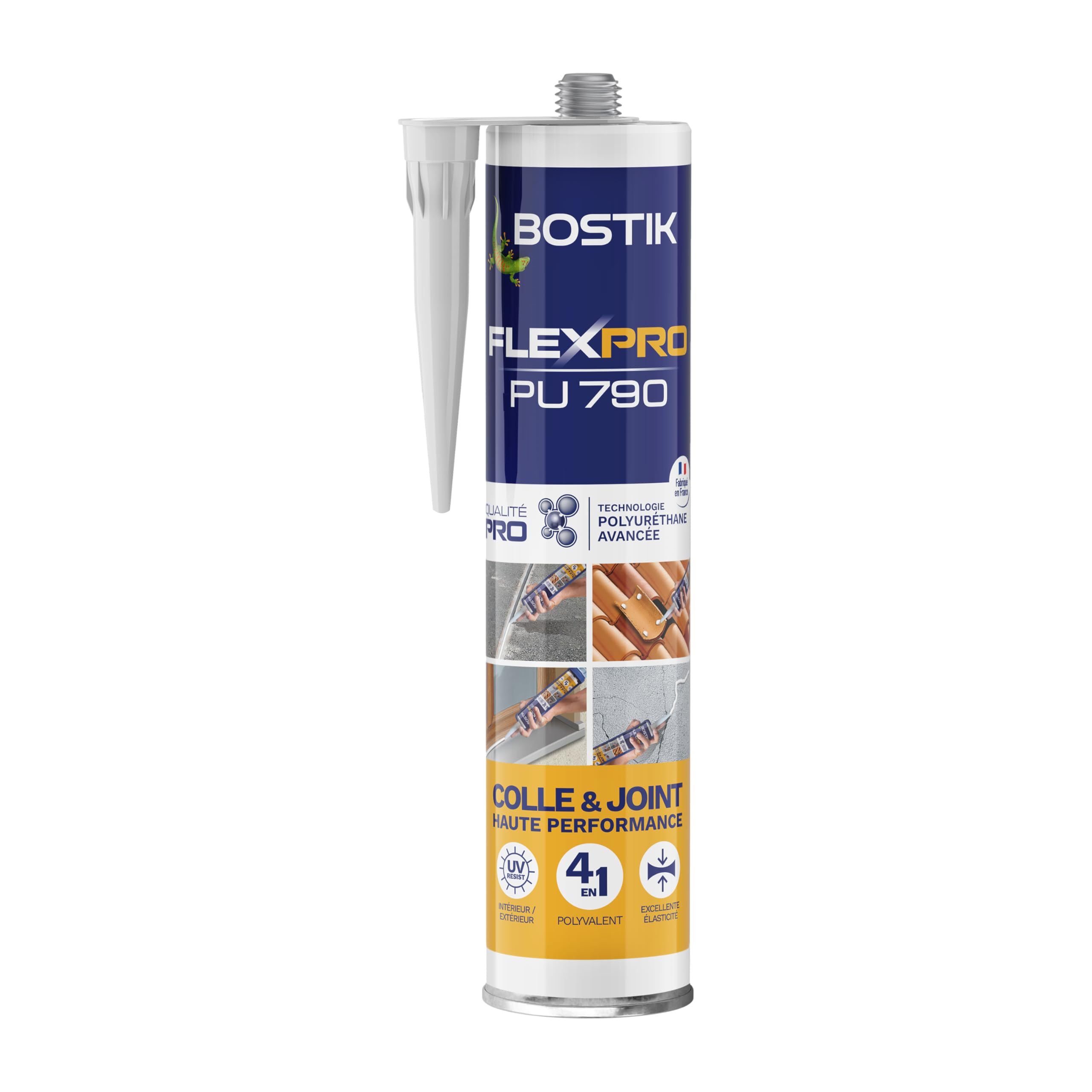 Bostik Colle Flexpro PU 790 Blanc – Mastic Colle et Jointe Multi-​Usages – Tous Matériaux – Intérieur/​Extérieur et Milieux Humides – Formule Polyuréthane Haute Performance – 300 ml