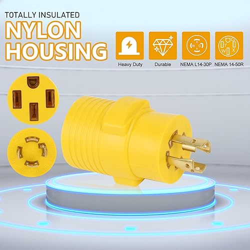 Miniatura 2 de NEMA L14-30P a 14-50R Adaptador de cargador EV, HDWS 30A bloqueo L14-30P enchufe macho a 50A hembra receptáculo para generador, RV, remolque, EV,