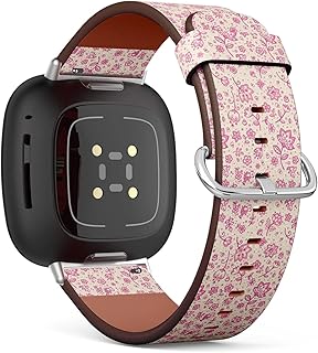 CJBROES Replacement Leather Watch Band, Compatible with Fitbit Versa 3 and Fitbit Sense of Wristband Bracelet Accessory - Rose Flowered