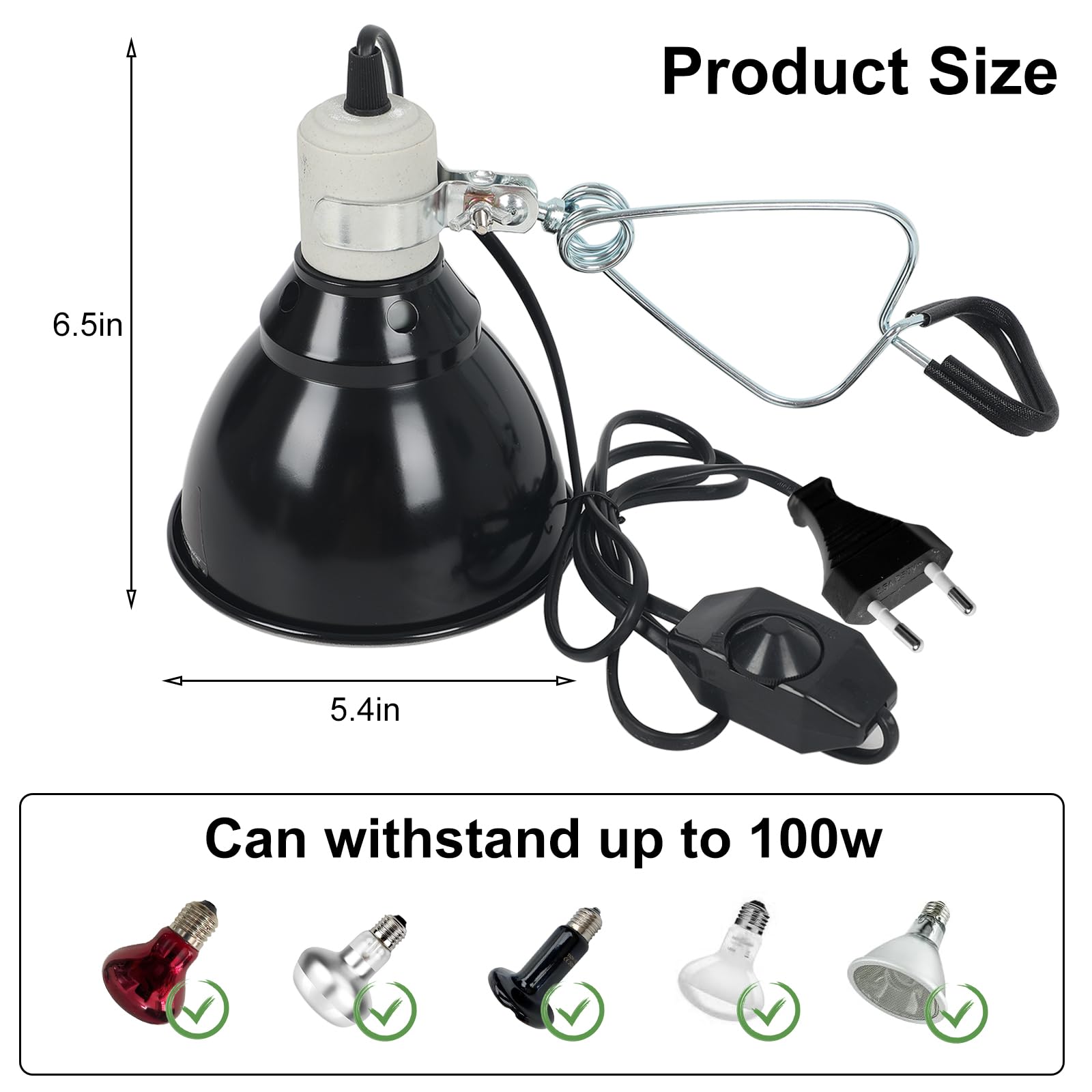 Uchwyt lampy grzewczej dla gadów, ceramiczna oprawka lampy UVA UVB z klipsem, regulacja temperatury, ogrzewany klosz dla gadów, żółwi, pająków, jaszczurek, węża