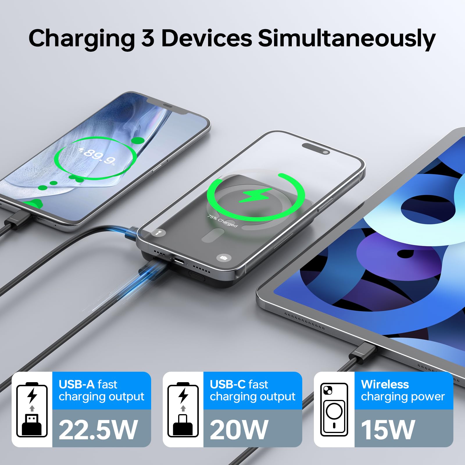 Eissix Power Bank, PowerBank Magnetico 12000 mAh, PD 22,5 W, Ricarica Rapida, Caricabatterie Wireless Portatile con ingresso e uscita USB-C, indicatore LED per iPhone 15/14/13/12/Pro/Pro Max