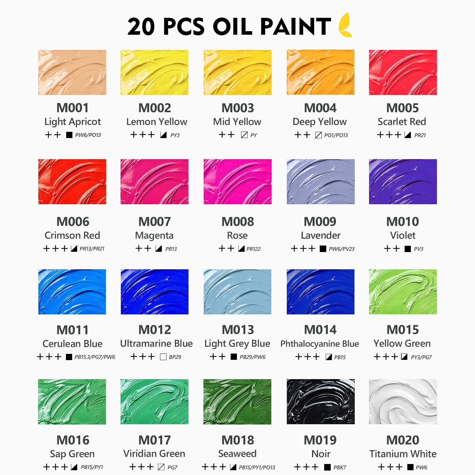 Magicfly Set di 20 colori ad olio (50 ml), colori ad olio per artisti