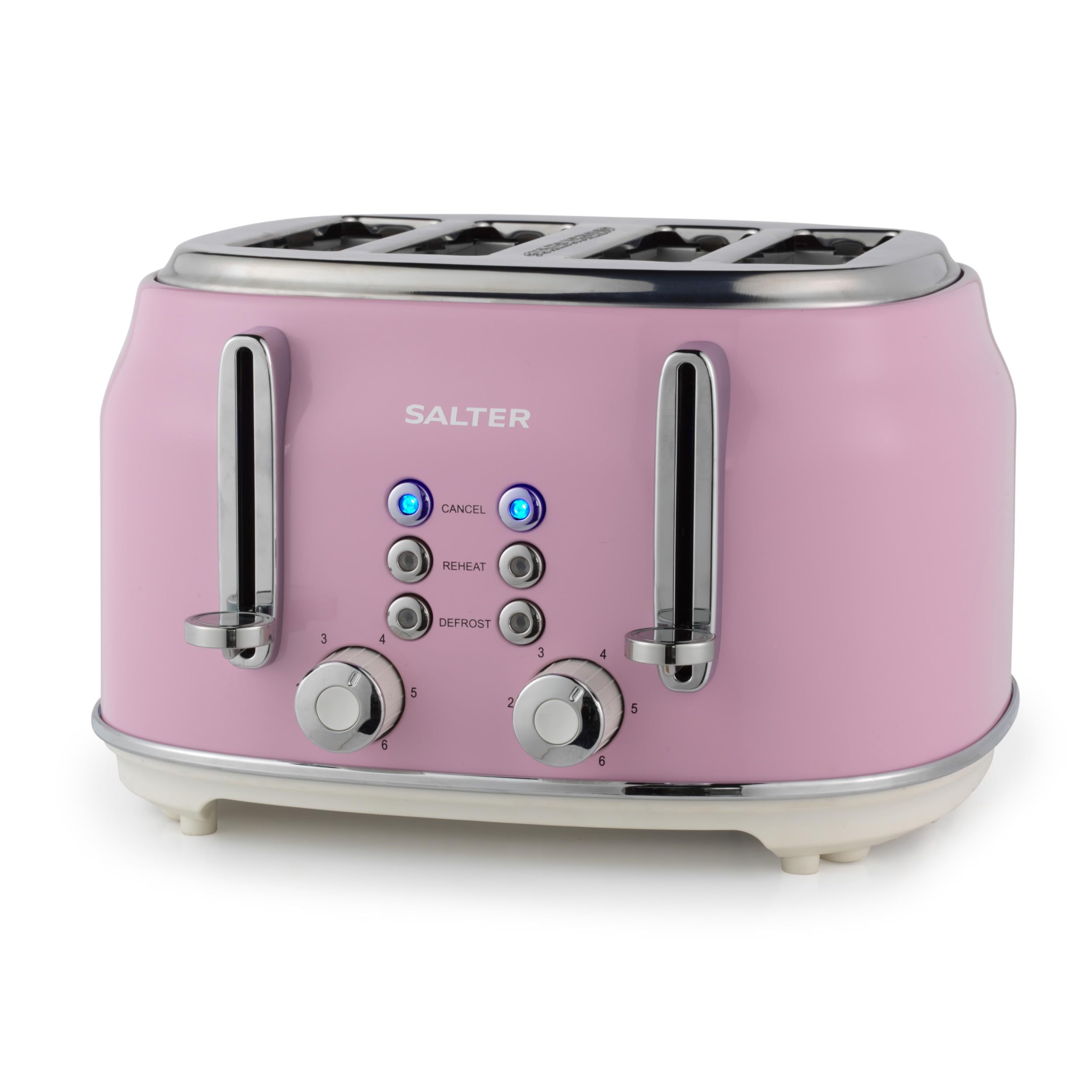 Salter Retro 4-Slice Toaster in pink with chrome accents