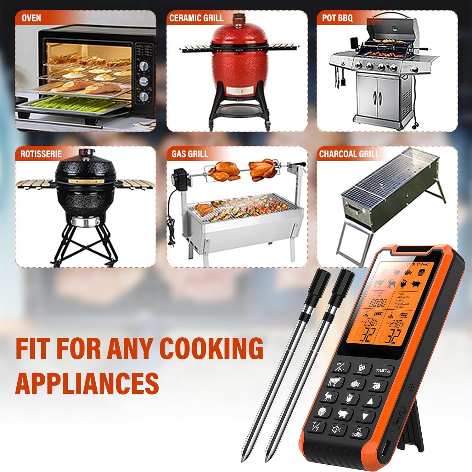 Thermomètre De Cuisson Sans Fil Fileeyn - Bluetooth 500FT - Sonde Acier Inox - Pour BBQ, Four, Gril - Avec App