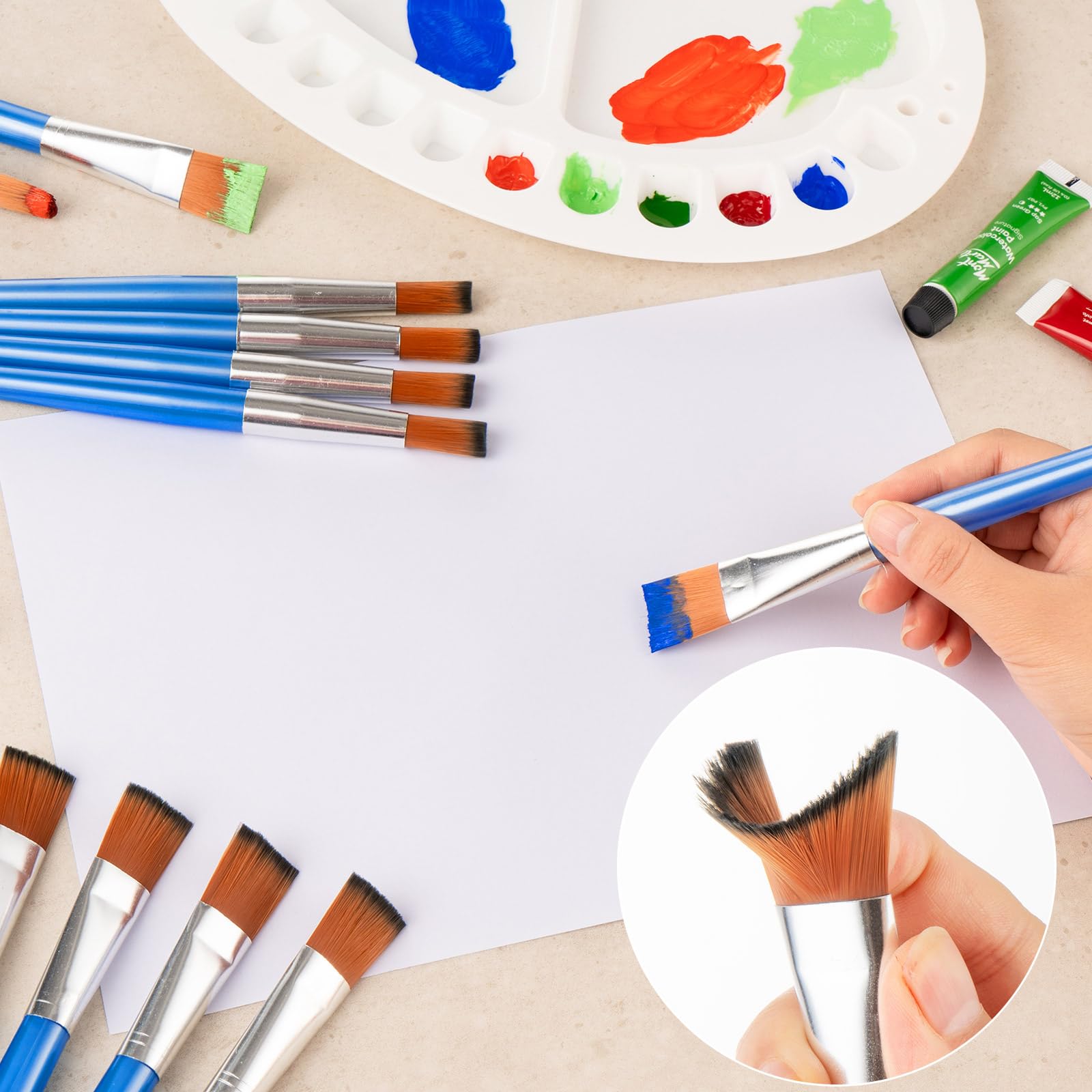 YGAOHF 14 Stück große Pinsel für Acrylmalerei, 2,5 cm flache und runde Pinsel für Acrylmalerei, große ovale Mischpinsel für Acrylmalerei, Großpackung mit Holzgriff für Gouache