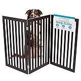 INTERNET'S BEST Dog Gate Indoor Freestanding Pet Barrier, Folding Wood Dog Fence