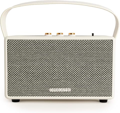 CREATE / Speaker Retro/Altavoz portátil con Bluetooth, USB y AUX Blanco Roto Grande/Diseño Retro, hasta 5 Horas de autonomía, Correa de Transporte, 40W